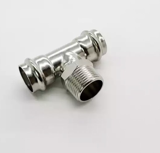 Dvgw V Profile 304 Stainless Steel Press Fittings Male Threaded Tee